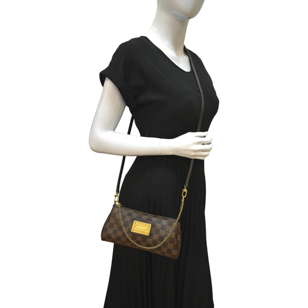 LOUIS VUITTON Eva Pochette Damier Ebene Clutch Crossbody Bag Brown