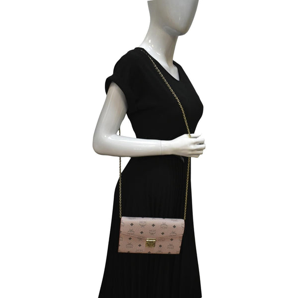 MCM Patricia Visetos Leather Crossbody Wallet Powder - Full View