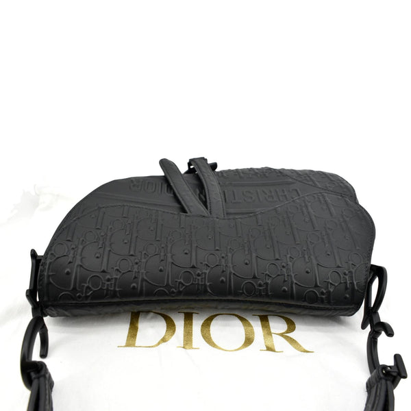 CHRISTIAN DIOR Saddle Oblique Embossed Calfskin Satchel Bag Black