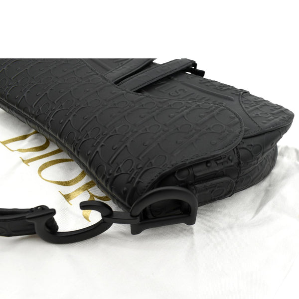 CHRISTIAN DIOR Saddle Oblique Embossed Calfskin Satchel Bag Black