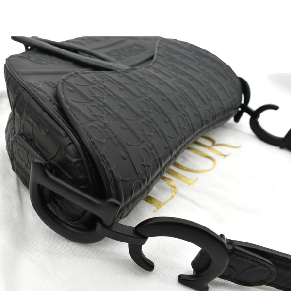 CHRISTIAN DIOR Saddle Oblique Embossed Calfskin Satchel Bag Black