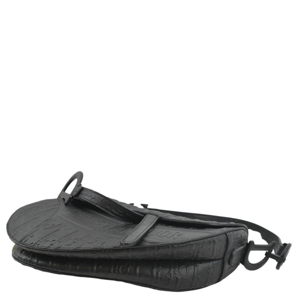 CHRISTIAN DIOR Saddle Oblique Embossed Calfskin Satchel Bag Black