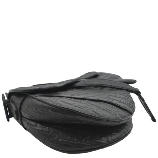 CHRISTIAN DIOR Saddle Oblique Embossed Calfskin Satchel Bag Black