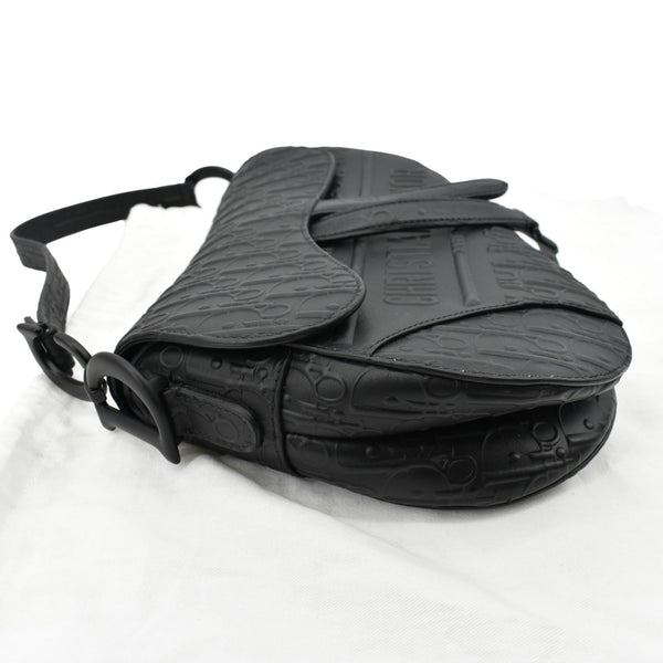 CHRISTIAN DIOR Saddle Oblique Embossed Calfskin Satchel Bag Black