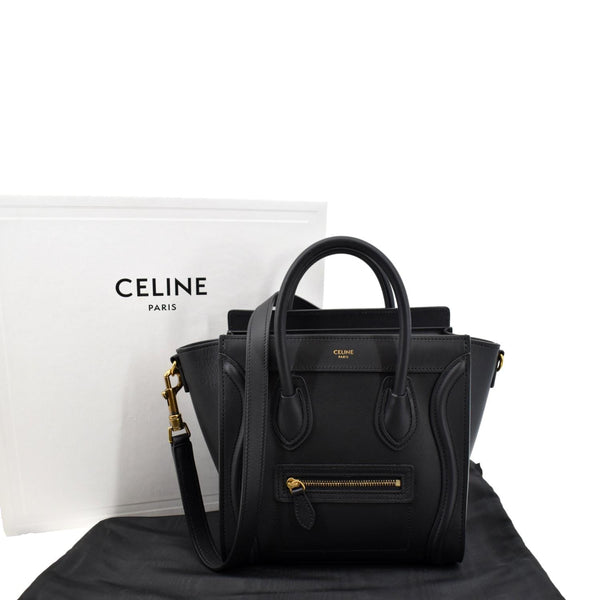 CELINE Nano Luggage Smooth Leather Tote Crossbody Bag Black