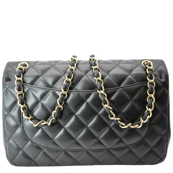 CHANEL Classic Jumbo Double Flap Lambskin Leather Shoulder Bag Black