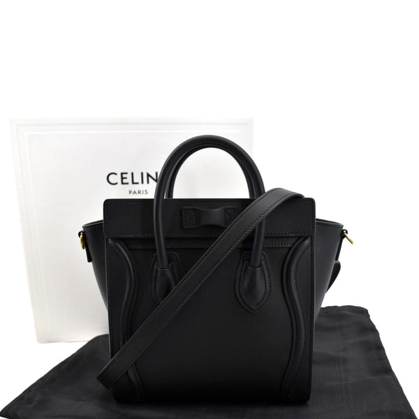 CELINE Nano Luggage Smooth Leather Tote Crossbody Bag Black