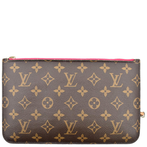 LOUIS VUITTON Neverfull Monogram Canvas Pochette Wristlet Pouch Brown