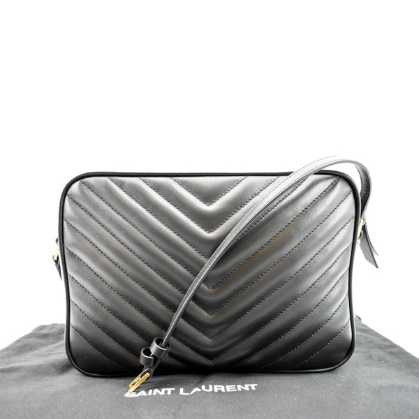 YVES SAINT LAURENT Lou Camera Chevron Leather Crossbody Bag Black