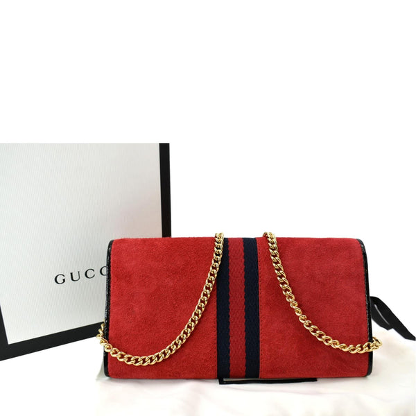 GUCCI Ophidia Suede Patent Web Leather Wallet On Chain Crossbody Bag Red 546592