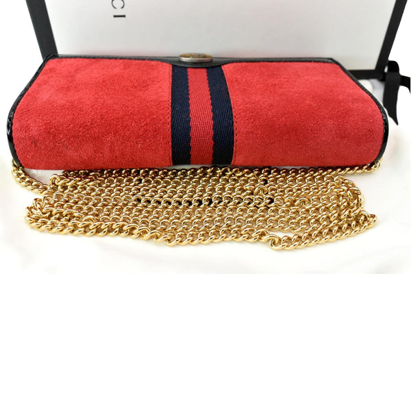 GUCCI Ophidia Suede Patent Web Leather Wallet On Chain Crossbody Bag Red 546592