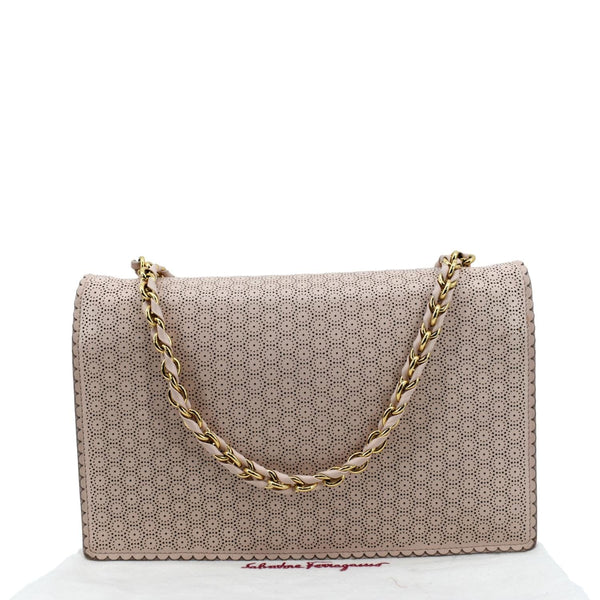 SALVATORE FERRAGAMO Vara Medium Perforated Leather Shoulder Bag Light Pink