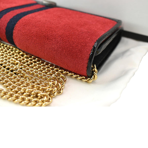 GUCCI Ophidia Suede Patent Web Leather Wallet On Chain Crossbody Bag Red 546592