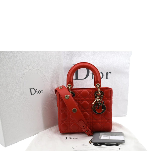 CHRISTIAN DIOR MY ABCDior Small Cannage Lambskin Leather Shoulder Bag Red