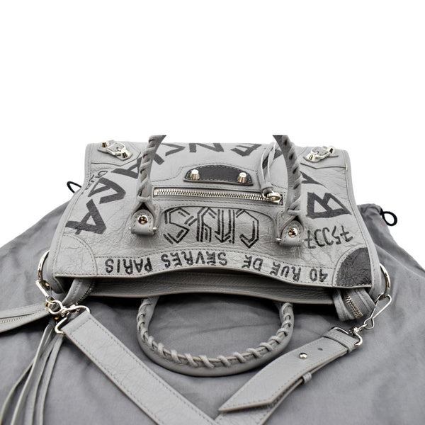 BALENCIAGA Graffiti Classic City Small Leather Top Handle Shoulder Bag Gray