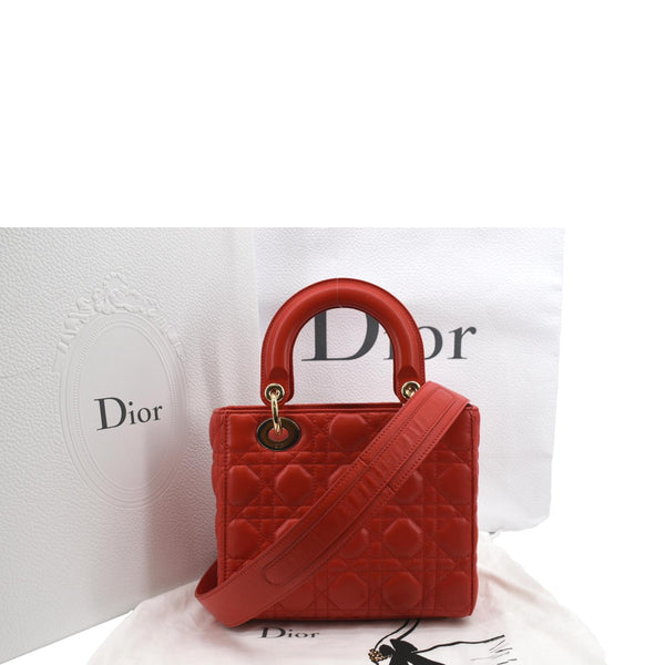 CHRISTIAN DIOR MY ABCDior Small Cannage Lambskin Leather Shoulder Bag Red