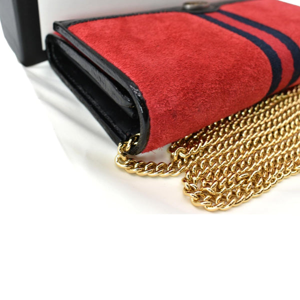 GUCCI Ophidia Suede Patent Web Leather Wallet On Chain Crossbody Bag Red 546592