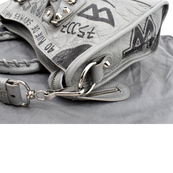 BALENCIAGA Graffiti Classic City Small Leather Top Handle Shoulder Bag Gray