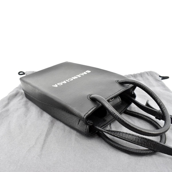 BALENCIAGA Leather Phone Holder Shopping Crossbody Bag Black