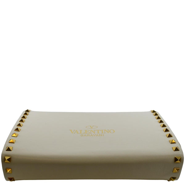 VALENTINO Rockstud Alcove Calfskin Leather Clutch Shoulder Bag Ivory