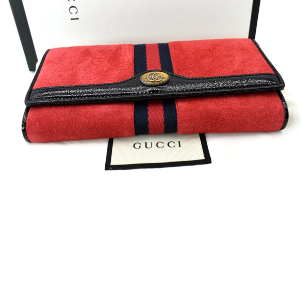 GUCCI Ophidia Suede Patent Web Leather Wallet On Chain Crossbody Bag Red 546592