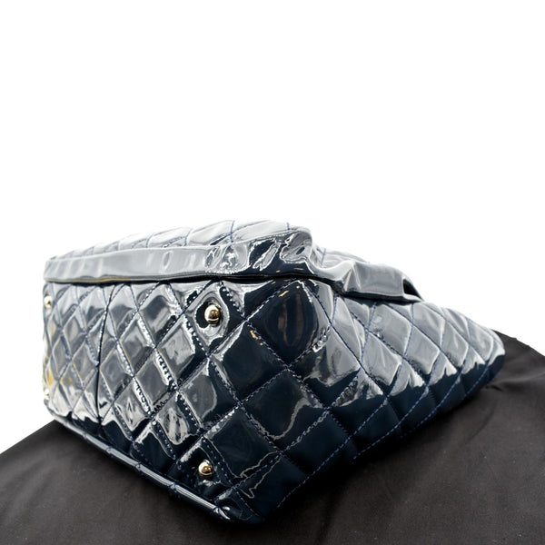 Chanel Chic Glitter Large Patent Leather Tote Bag Blue - Bottom Right