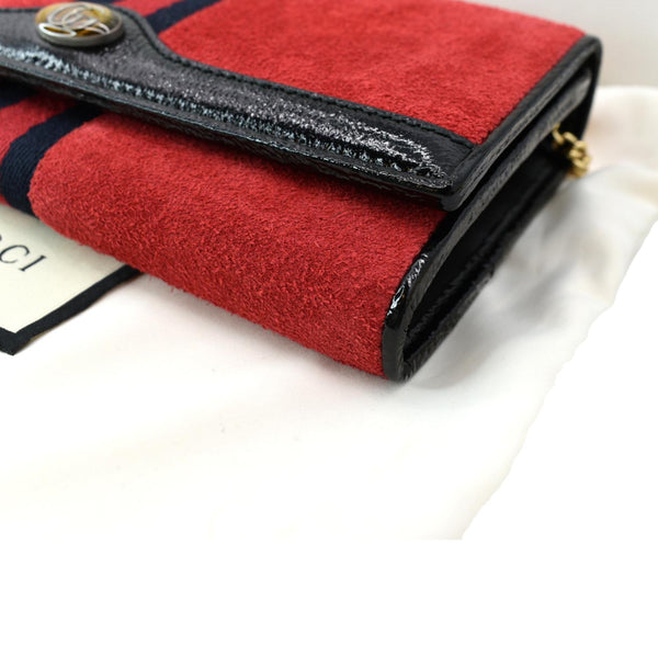 GUCCI Ophidia Suede Patent Web Leather Wallet On Chain Crossbody Bag Red 546592