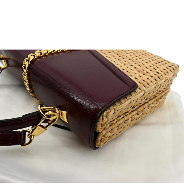 Gucci Sylvie Wicker Leather Shoulder Bag in Beige Color - Top Left