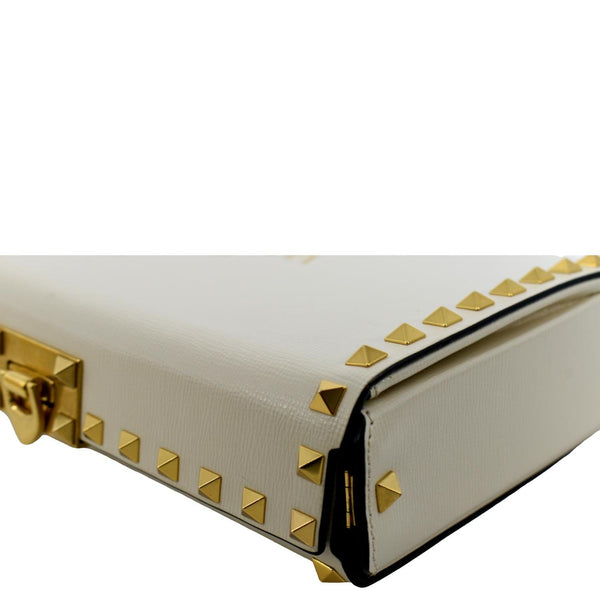 VALENTINO Rockstud Alcove Calfskin Leather Clutch Shoulder Bag Ivory