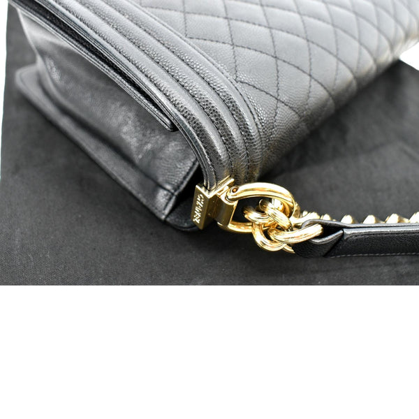 Chanel Boy New Medium Chevron Caviar Shoulder Bag Black - Left Side