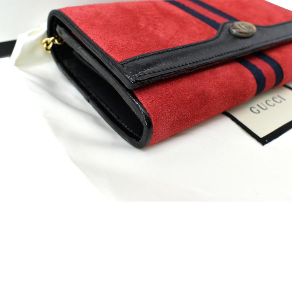 GUCCI Ophidia Suede Patent Web Leather Wallet On Chain Crossbody Bag Red 546592
