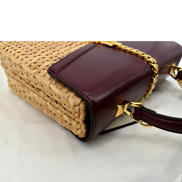 Gucci Sylvie Wicker Leather Shoulder Bag in Beige Color - Top Right