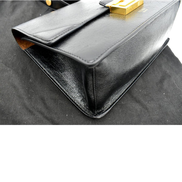 Fendi Kan U Leather Shoulder Bag in Black Color - Bottom Left