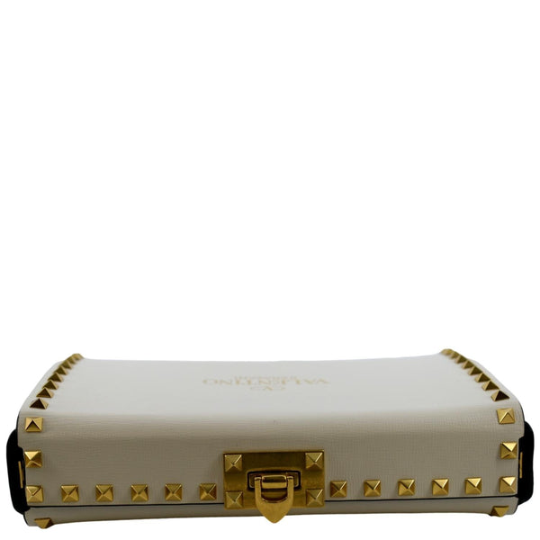 VALENTINO Rockstud Alcove Calfskin Leather Clutch Shoulder Bag Ivory