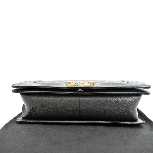Chanel Boy New Medium Chevron Caviar Shoulder Bag Black - Bottom