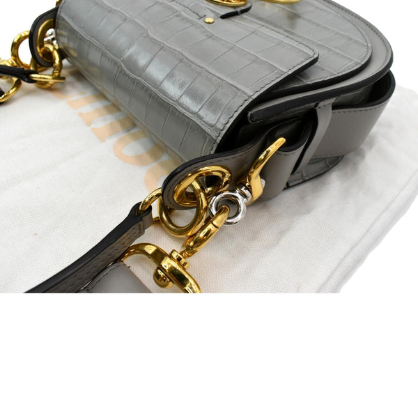 Chloe Tess Hobo Crocodile Embossed Leather Crossbody Bag - Top Left