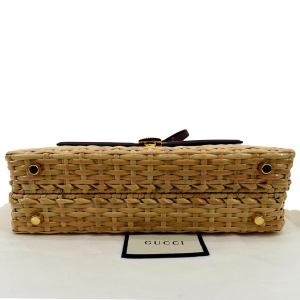 Gucci Sylvie Wicker Leather Shoulder Bag in Beige Color - Bottom