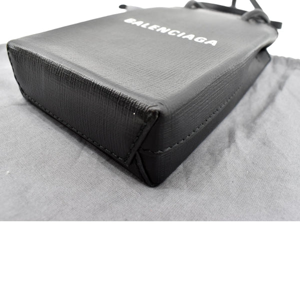 BALENCIAGA Leather Phone Holder Shopping Crossbody Bag Black