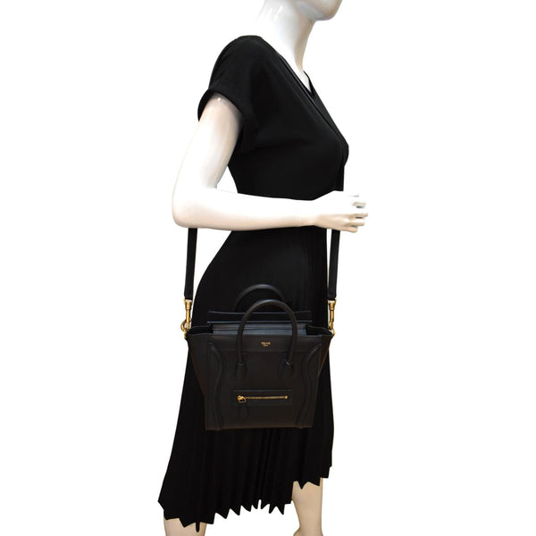 CELINE Nano Luggage Smooth Leather Tote Crossbody Bag Black