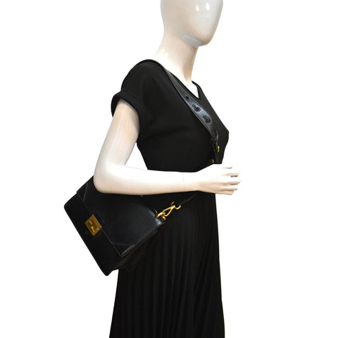 Fendi Kan U Leather Shoulder Bag in Black Color - Full View