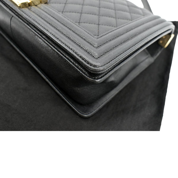 Chanel Boy New Medium Chevron Caviar Shoulder Bag Black - Bottom Right