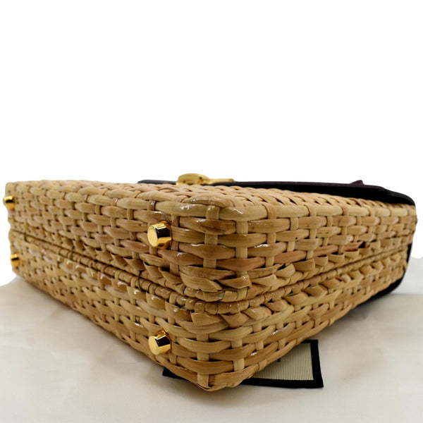 Gucci Sylvie Wicker Leather Shoulder Bag in Beige Color - Bottom Right