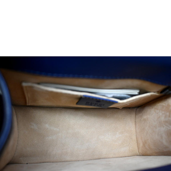 Gucci Sylvie Mini Leather Top Handle Crossbody Bag Blue - Inside