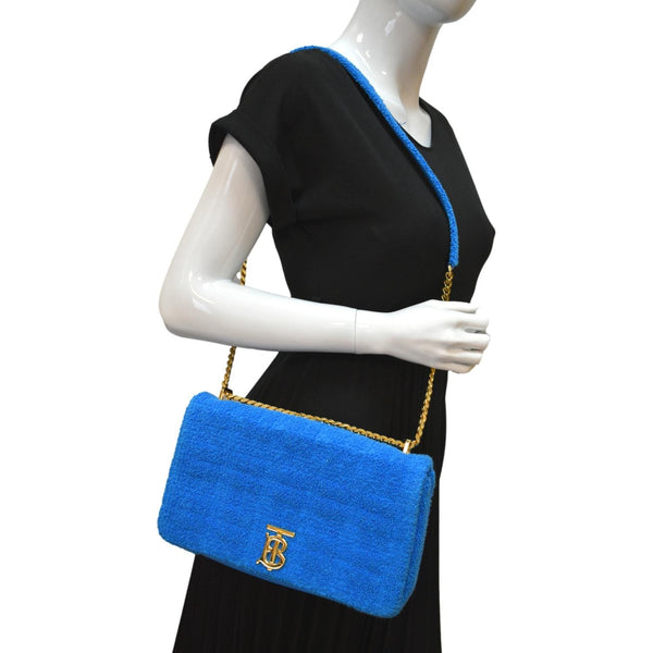 BURBERRY Lola Medium Towel Leather Shoulder Bag Blue