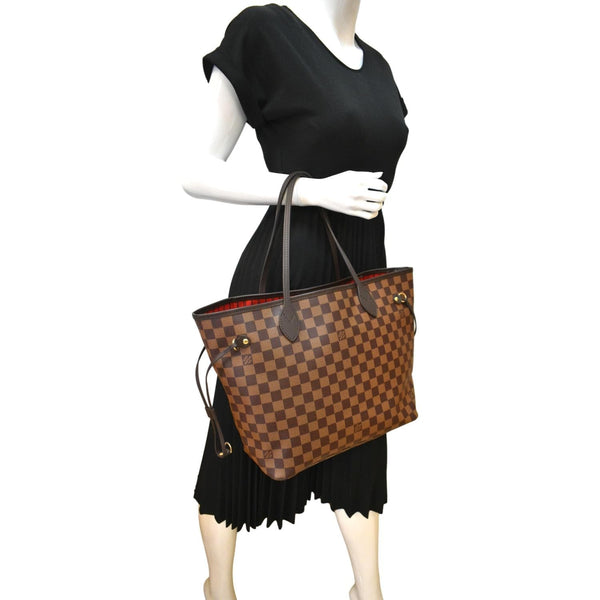 LOUIS VUITTON Neverfull MM Damier Ebene Tote Bag Brown