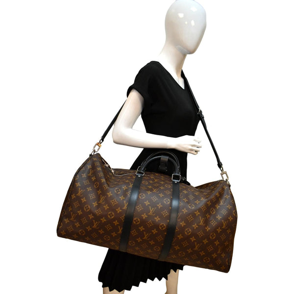 LOUIS VUITTON Keepall Bandouliere 55 Monogram Canvas Travel Bag Brown
