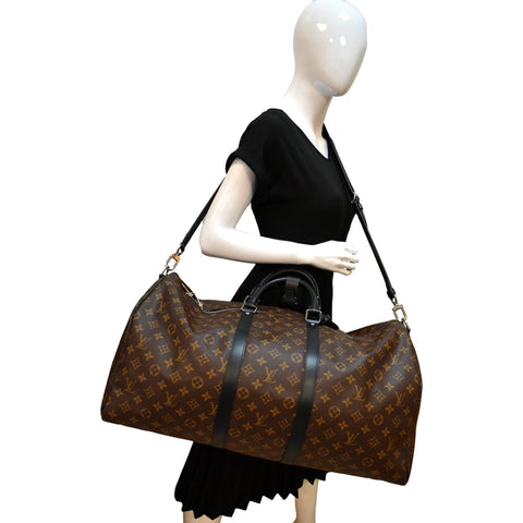 LOUIS VUITTON Keepall Bandouliere 55 Monogram Canvas Travel Bag Brown