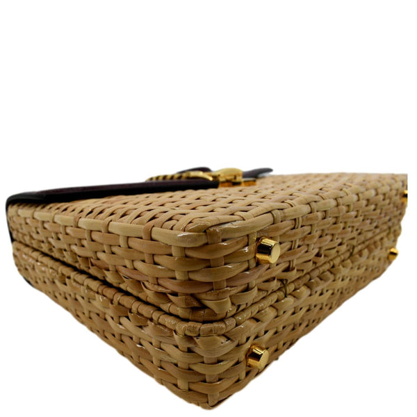 Gucci Sylvie Wicker Leather Shoulder Bag in Beige Color - Bottom Left