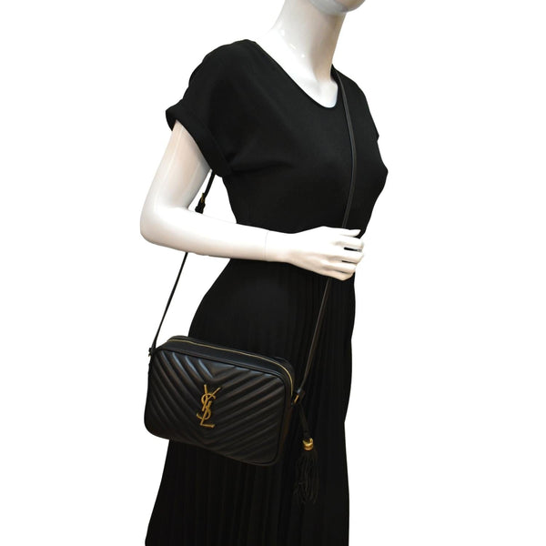 YVES SAINT LAURENT Lou Camera Chevron Leather Crossbody Bag Black