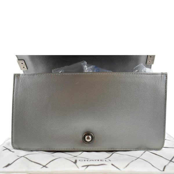 Chanel Boy Flap Caviar Leather Crossbody Bag in Grey - Open